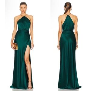 The Sei Silk Forest Green Asymmetric Halter Maxi Dress Size 6